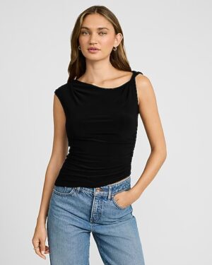 Asymmetrical Sleeveless Twist Ruched Top