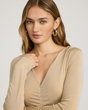 Shine V-Neck Long Sleeve Ruched Bodysuit