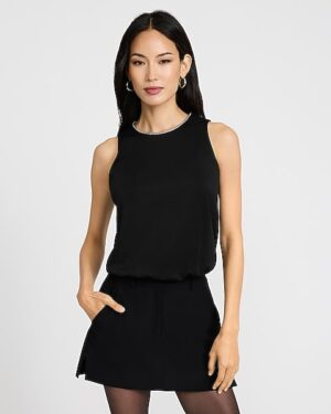 Embellished Crew Neck Bubble Hem Tank