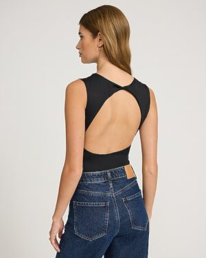 Crew Neck Sleeveless Open Back Bodysuit