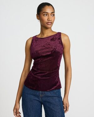 Velvet Boat Neck Ruched Tank