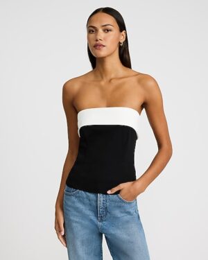 Color Block Fold Over Strapless Tube Top