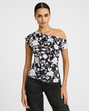 Floral Matte Jersey Asymmetrical One Shoulder Top