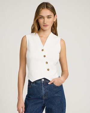 Ponte V-Neck Asymmetrical Novelty Button Vest Top