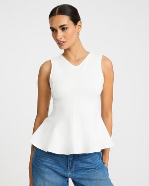 Ponte High V-Neck Peplum Tank