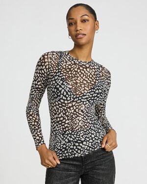 Mesh Leopard Print Long Sleeve Tee