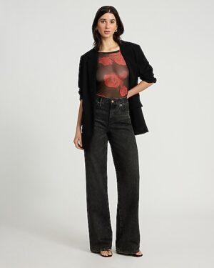 Mesh Floral Crew Neck Long Sleeve Tee