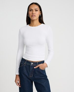 Essential Fitted Ribbed Crew Neck Long Sleeve Tee