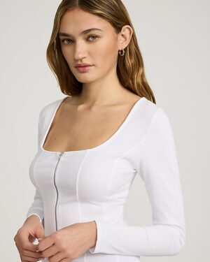 Square Neck Long Sleeve Zip Front Tee