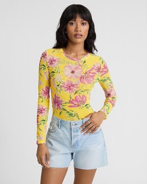 Floral Mesh Crew Neck Long Sleeve Bodysuit