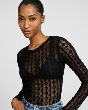 Lace Crew Neck Long Sleeve Bodysuit