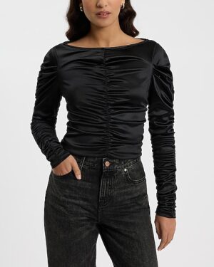 Satin Ruched Long Sleeve Tee