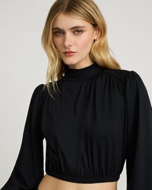 Mock Neck Long Sleeve Cropped Top