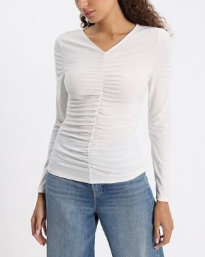 Fitted V-Neck Long Sleeve Ruched Tee