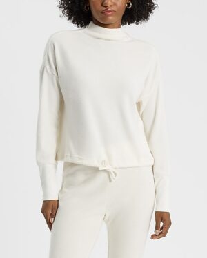 Waffle Mock Neck Long Sleeve Cinched Bottom Top