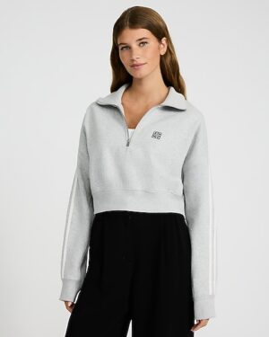 Relaxed Chest Graphic Quarter Zip Up Cropped Sweatshirt