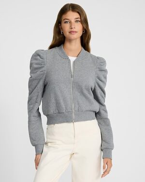 Puff Sleeve Zip Up Sweatshirt