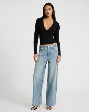 V-Neck Long Sleeve Surplice Polo Top