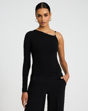 Studio Stretch Crepe Silver Hardware One Shoulder Top
