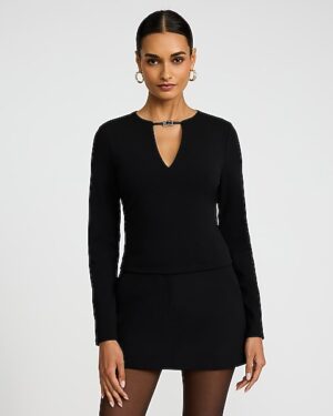 Studio Stretch Crepe V-Neck Buckle Top