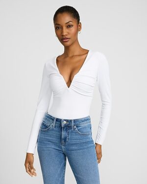 Body Contour High Compression V-Neck Long Sleeve Ruched Bodysuit