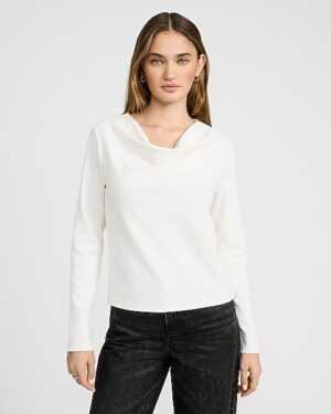 Signature Crepe Draped Cowl Neck Long Sleeve Top