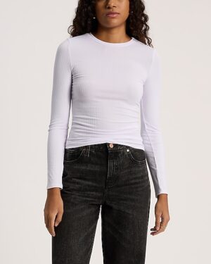 Fitted Ribbed Crew Neck Long Sleeve Tee