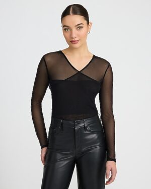 Mesh V-Neck Cross Front Bodysuit