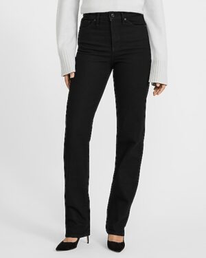 High Waisted Black Straight Jeans