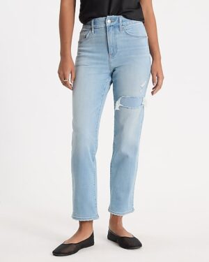 High Waisted Light Wash FlexX Ripped Straight Ankle Jeans