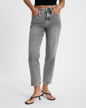 High Waisted Gray Wash FlexX Straight Ankle Jeans
