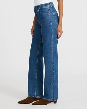 High Waisted Medium Wash Studded Relaxed Straight Jeans