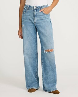 Low Slung Light Wash Ripped Baggy Jeans