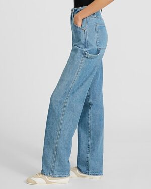 High Waisted Light Wash Relaxed Straight Carpenter Jeans