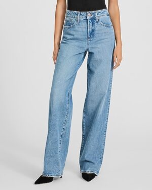 High Waisted Medium Wash Relaxed Straight Jeans
