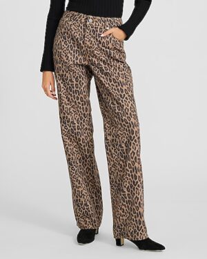 Low Rise Leopard Relaxed Straight Jeans