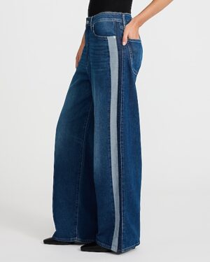 Low Slung Dark Wash Side Stripe Baggy Jeans