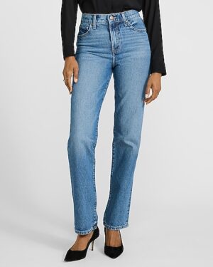 High Waisted Medium Wash Straight Jeans