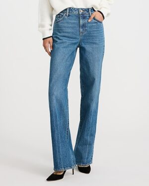 High Waisted Medium Wash Relaxed Straight Jeans