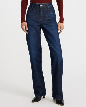 High Waisted Dark Wash Relaxed Straight Jeans
