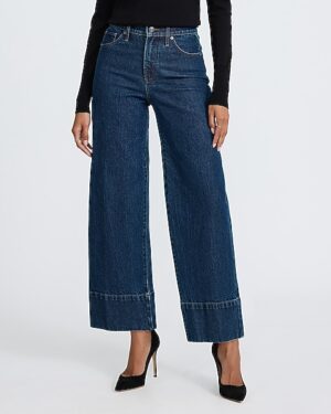 High Waisted Dark Wash Tall Hem Wide Leg Ankle Jeans
