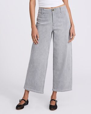 High Waisted Gray Wash Wide Leg Ankle Jeans