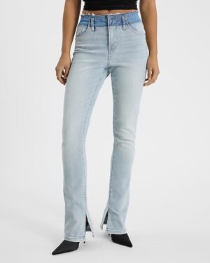 Mid Rise Light Wash Contrast Waistband Skyscraper Jeans