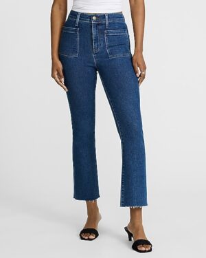 High Waisted Patch Pocket Hyper Sculpt Cropped Flare Jeans