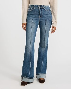 High Waisted Cuffed Hem Hyper Sculpt '70s Flare Jeans