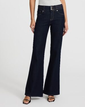 Mid Rise Dark Wash Double Waistband '70s Flare Jeans