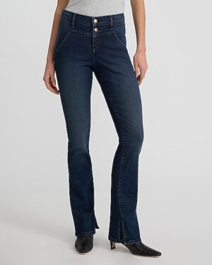High Waisted Dark Wash Waist Detail Skyscraper Jeans