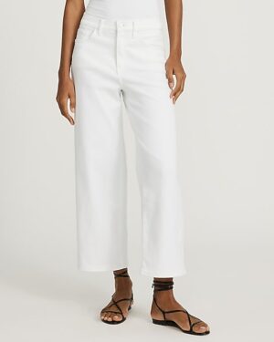 High Waisted White Raw Hem Wide Leg Ankle Jeans