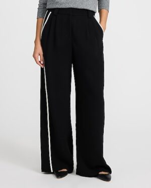 Signature Crepe Piped High Waisted Relaxed Trouser