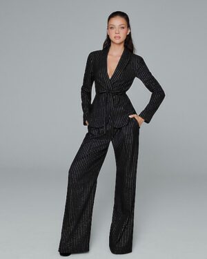 Metallic Pinstripe High Waisted Relaxed Trouser